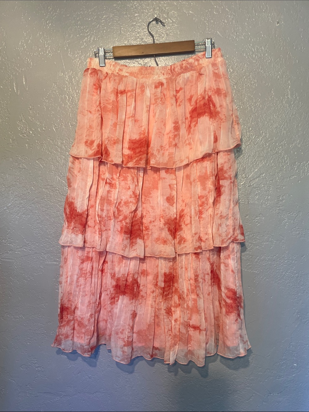 Tiered Midi Skirt in Coral Pink Tie-Dye